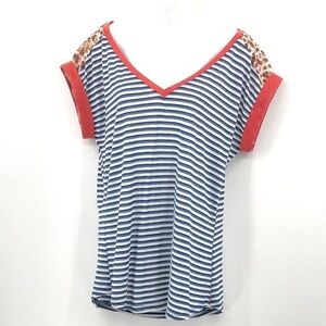 Wishful Park Horizontal Stripes, Floral Print, Sleeveless Top Size XL